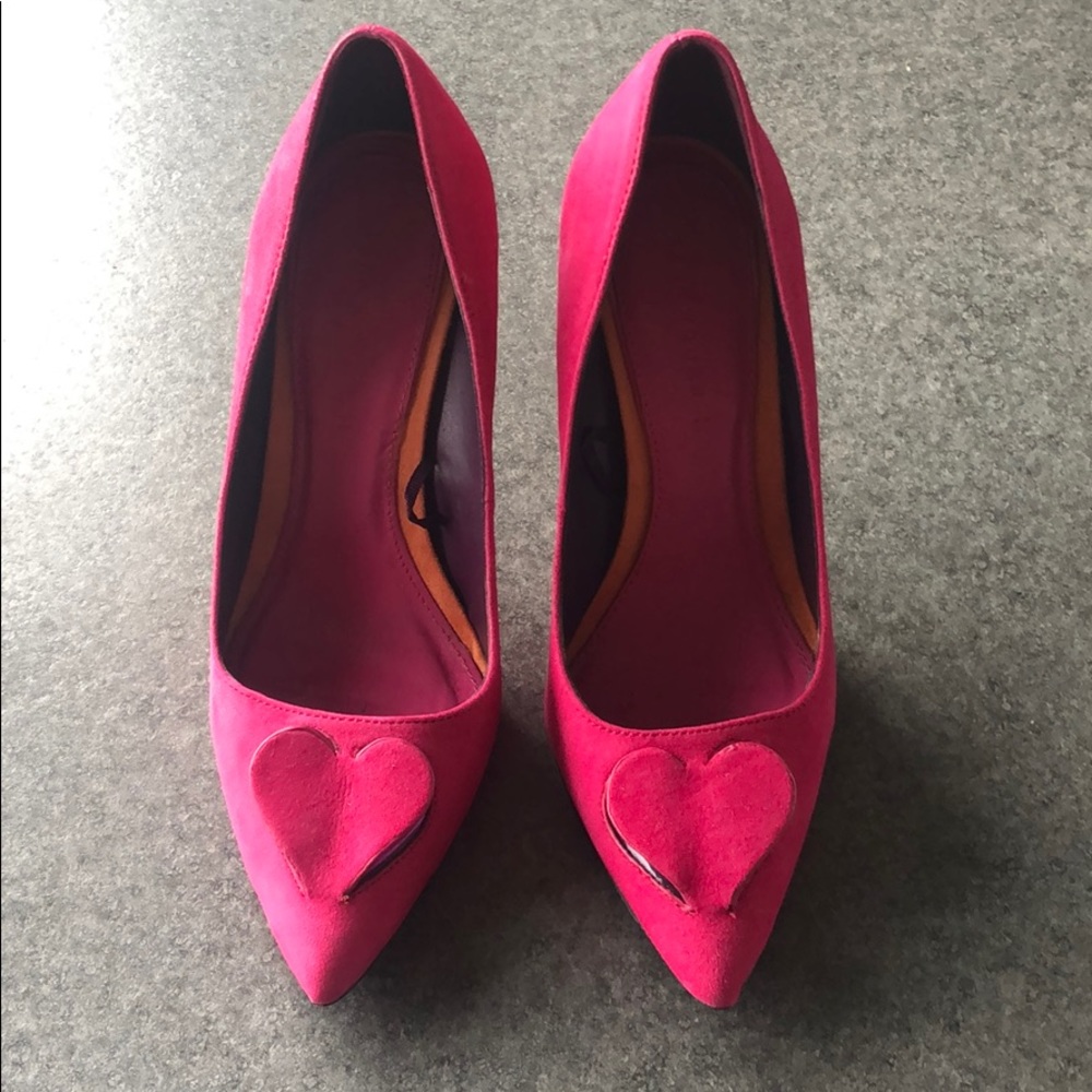 Zara High Heel Leather Pumps w/ Heart Detail